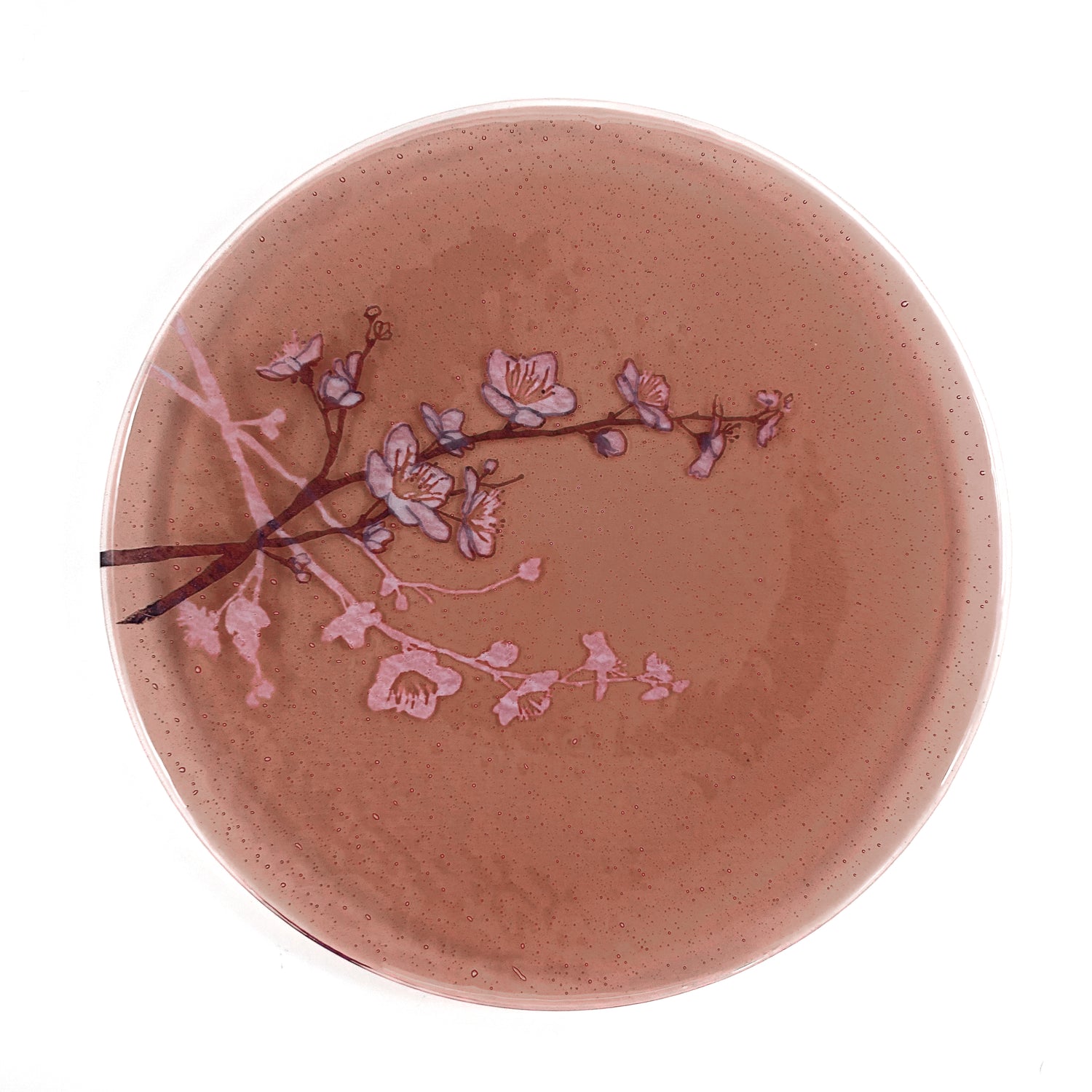 Cherry Blossom Fused Glass Large Round Serving Platter * Made to order