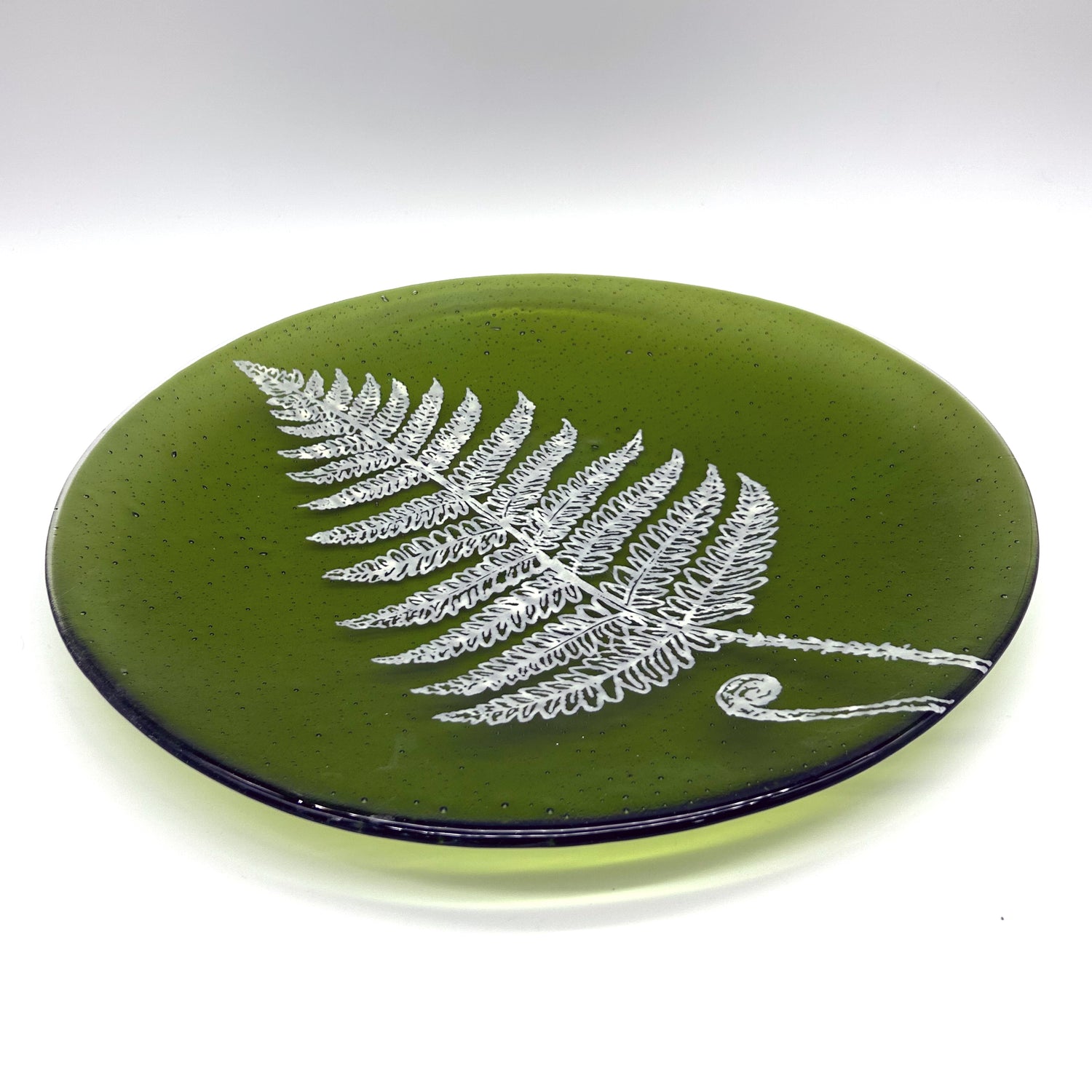 Fern Leaf Fused Glass Large Round Serving Platter * Made to order