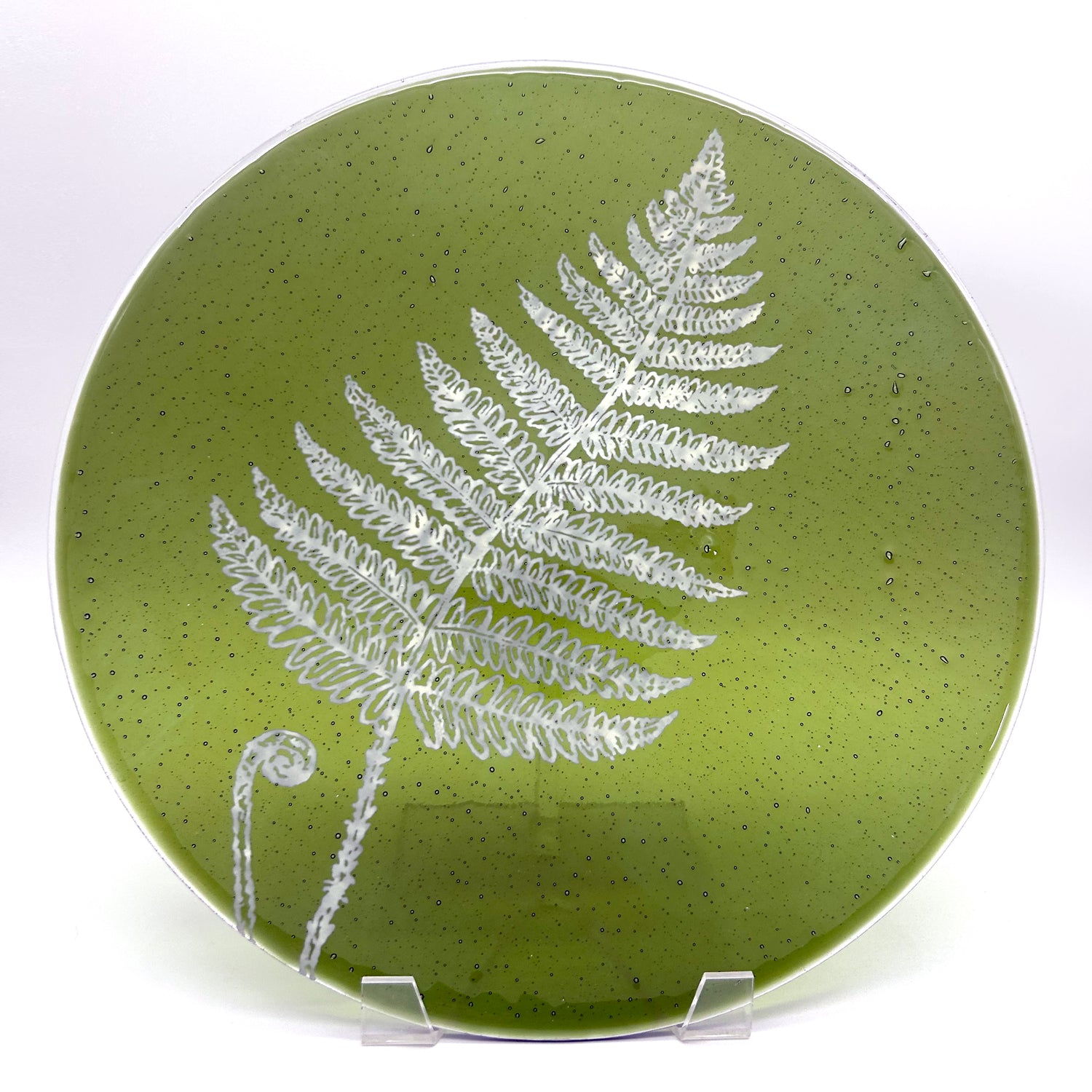 Fern Leaf Fused Glass Large Round Serving Platter * Made to order