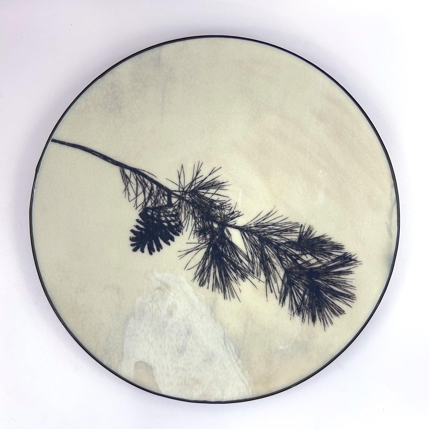 Pine Bough Fused Glass Large Round Serving Platter * Made to order