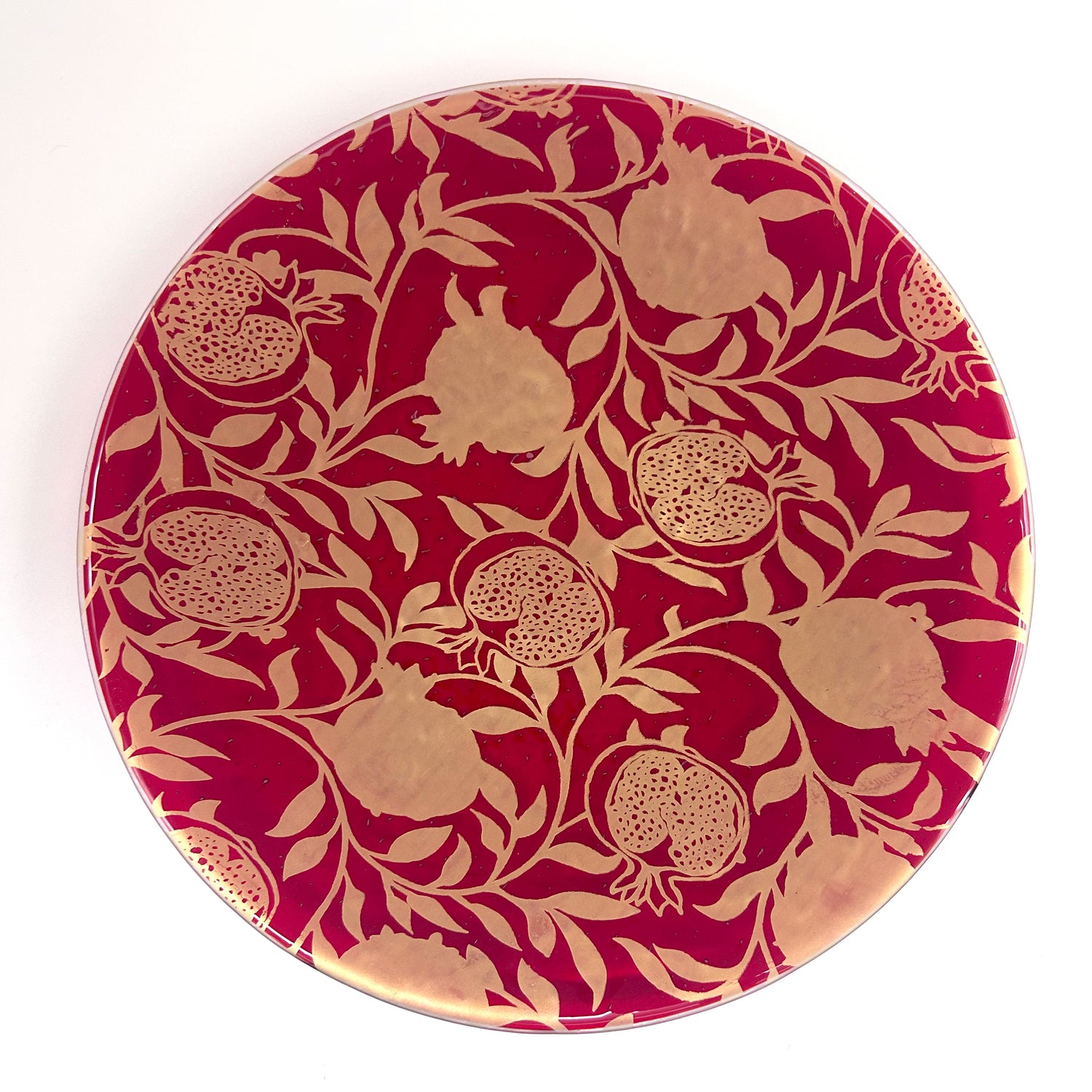 Pomegranate Fused Glass Large Round Serving Platter * Made to order