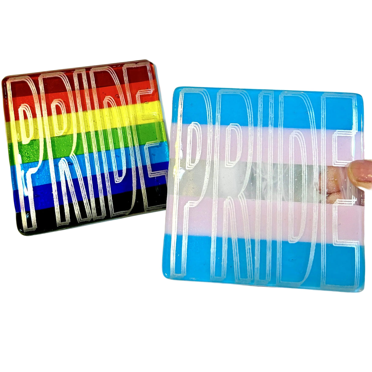 PRIDE Fused Glass Coaster - Rainbow or Transgender Pride Flag