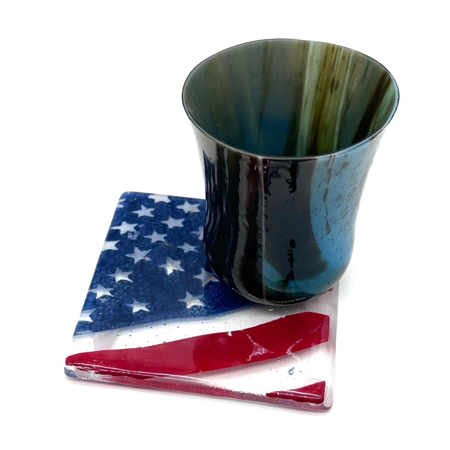 USA American Flag Fused Glass 4" Single Coaster