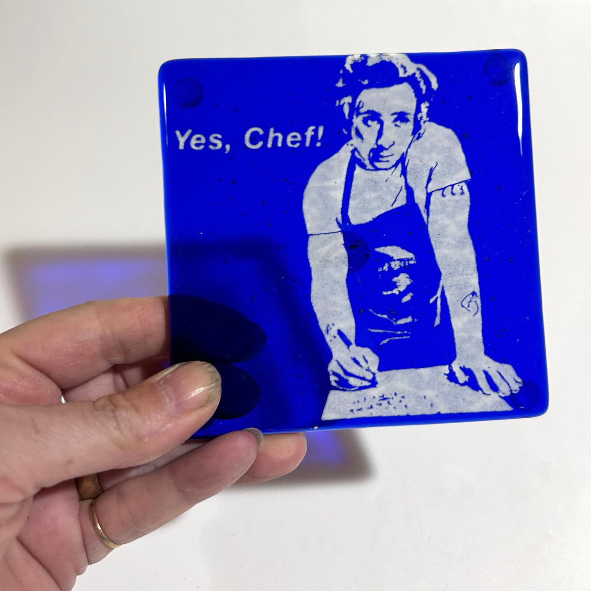 Jeremy Allen White Yes Chef Fused Glass 4" Single Coaster