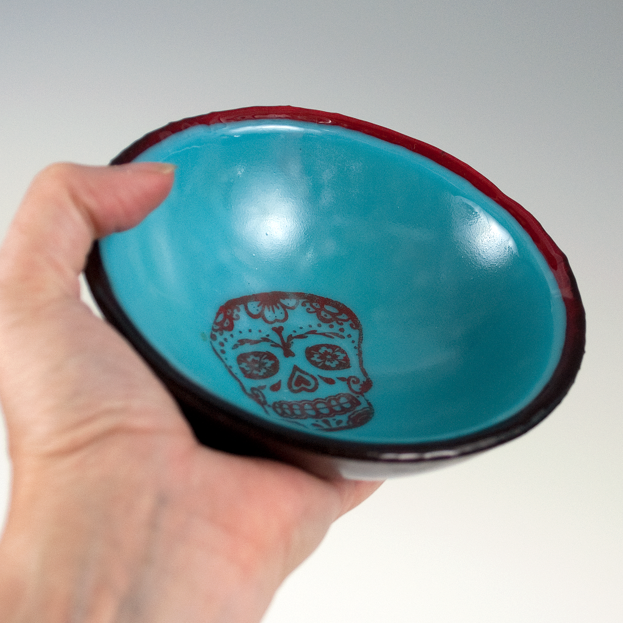 Calavera Sugar Skull Fused Glass 5" Small Bowl