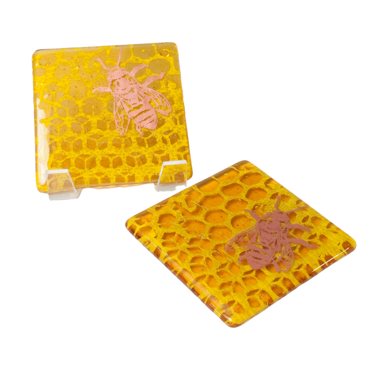 Honeybee Fused Glass 4" Coaster 2-pack