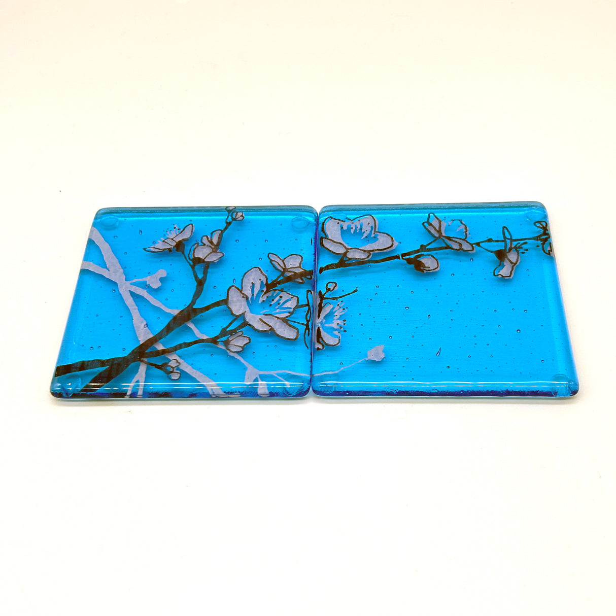 Cherry Blossom Fused Glass 4" Coaster 2-pack