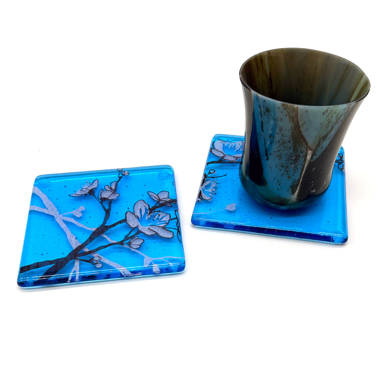 Cherry Blossom Fused Glass 4" Coaster 2-pack