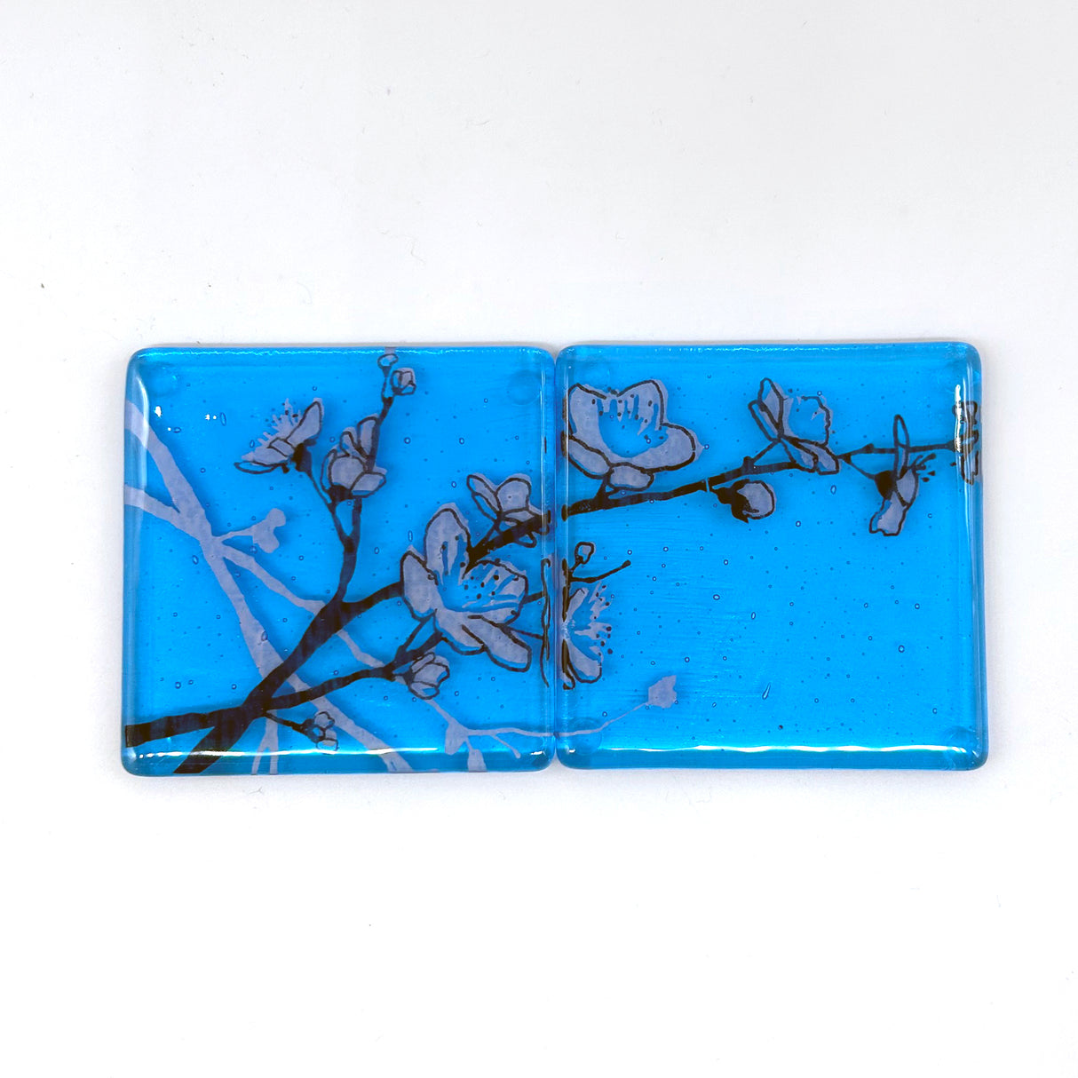 Cherry Blossom Fused Glass 4" Coaster 2-pack
