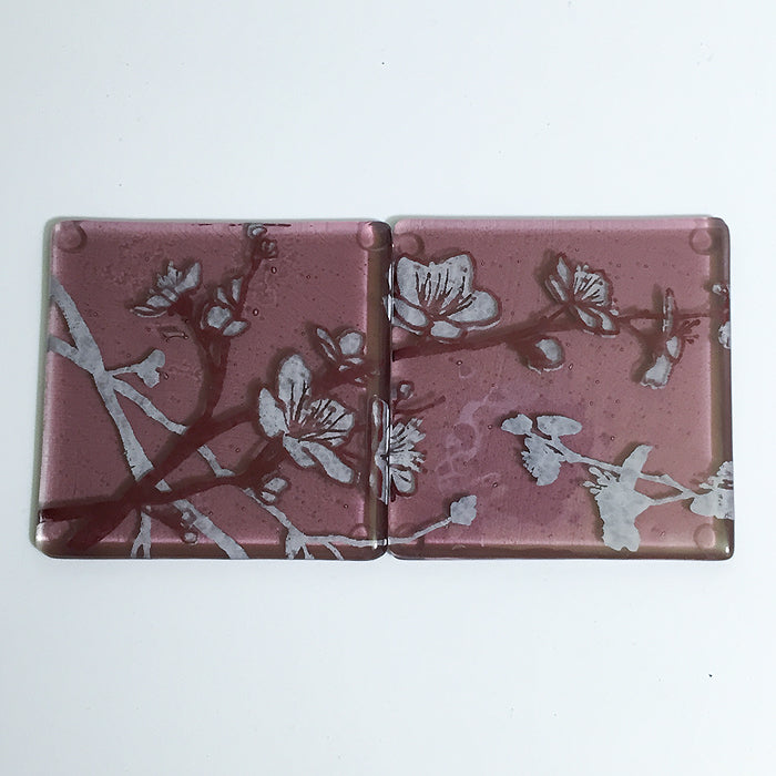 Cherry Blossom Fused Glass 4" Coaster 2-pack