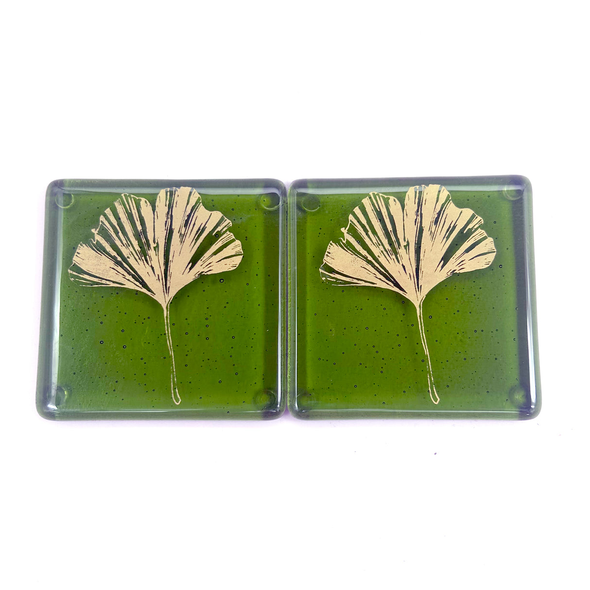 Gingko Leaves Fused Glass 4" Coaster 2-pack