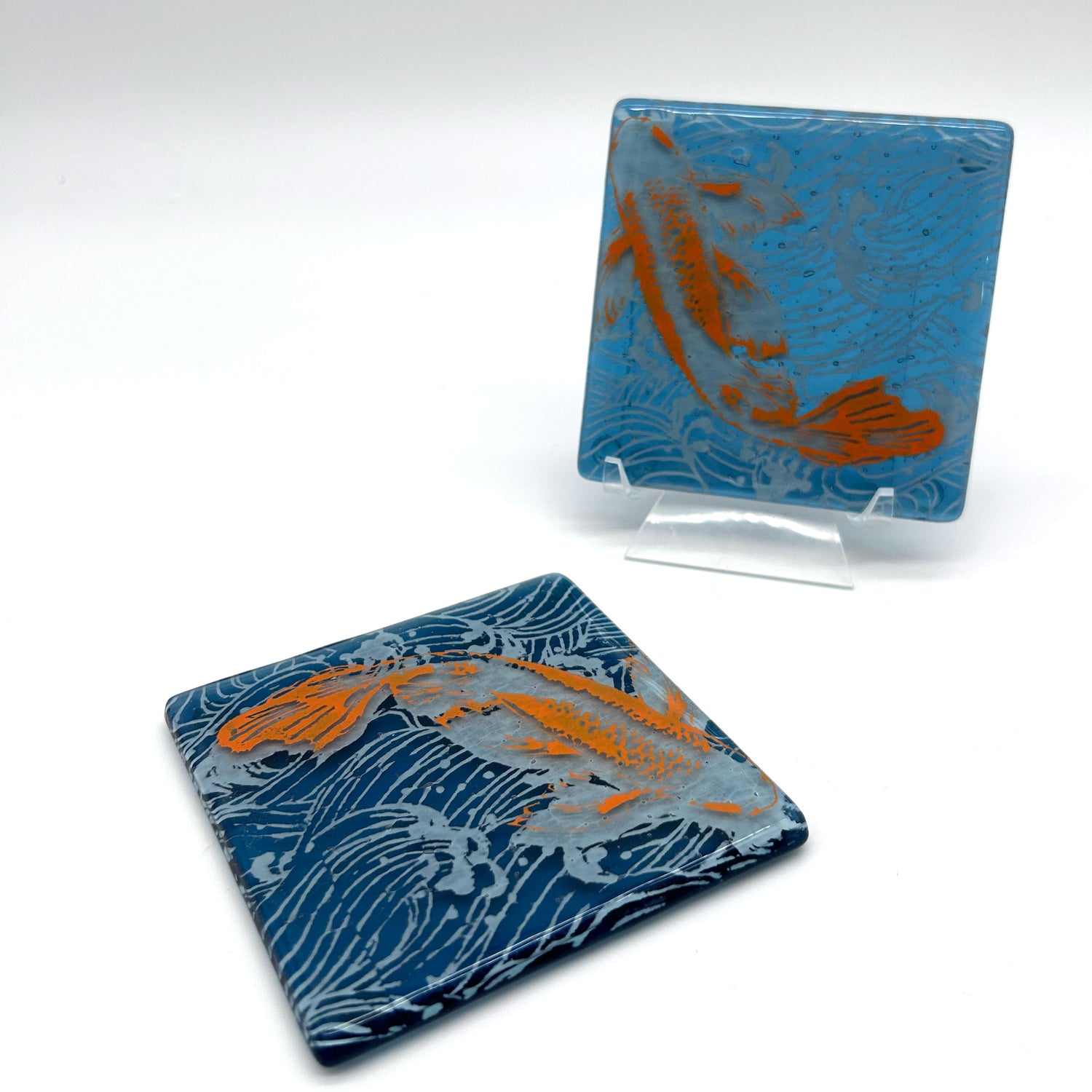 Koi Fused Glass 4" Coaster 2-pack