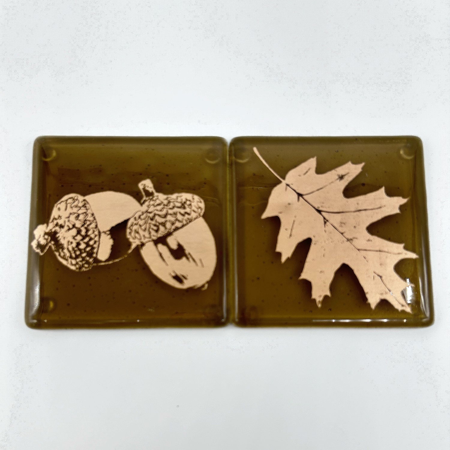 Oak Leaves Fused Glass 4" Coaster 2-pack