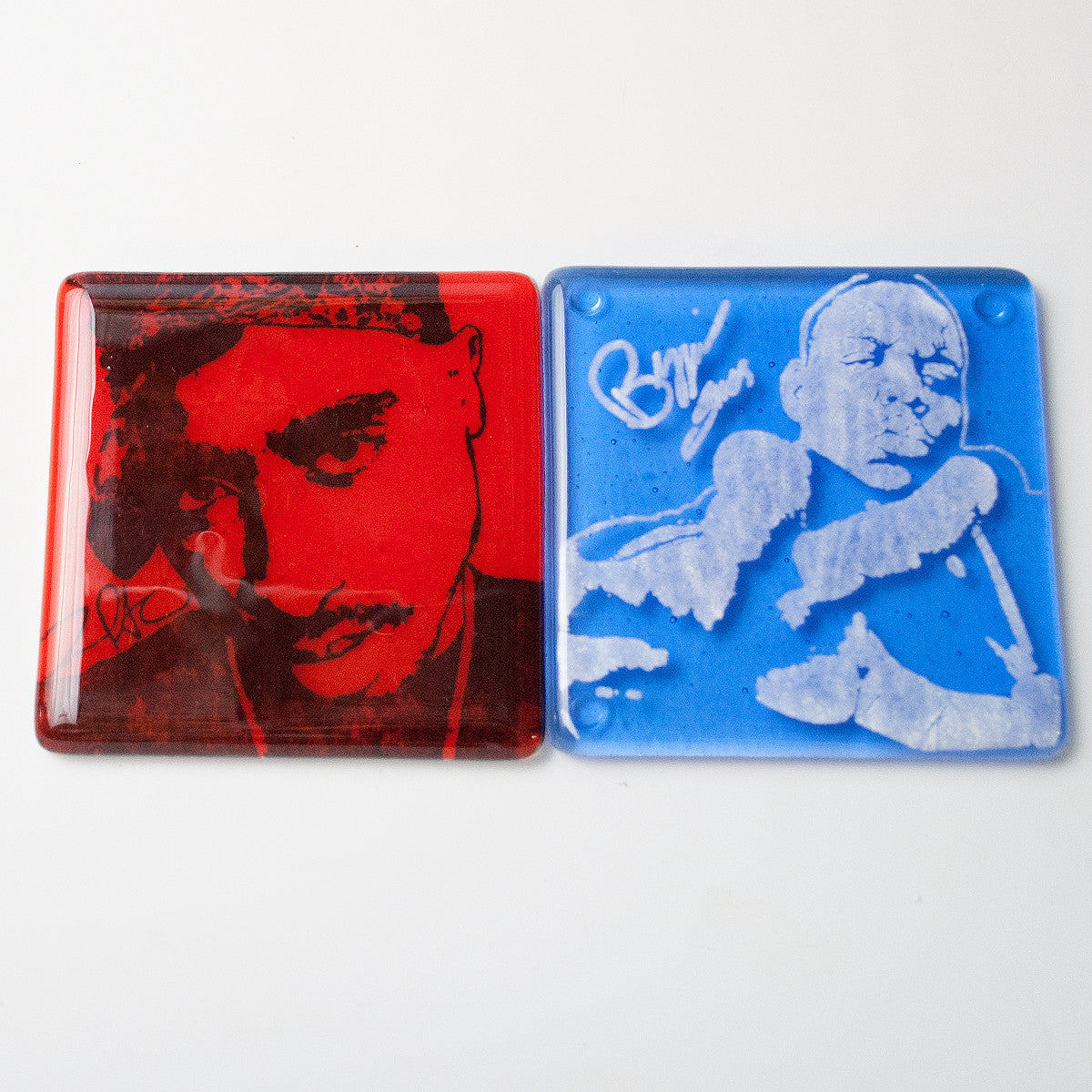 Biggie and Tupac Fused Glass 4" Coaster 2-pack