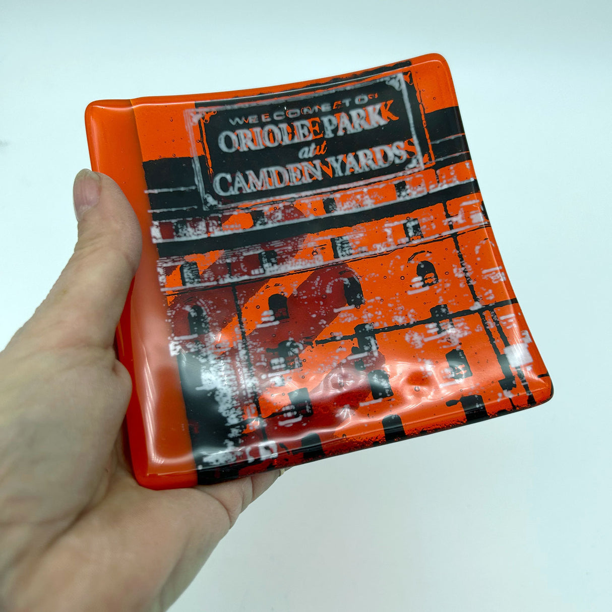 Baltimore Camden Yards 4.5" Handmade Fused Glass Catch-all Dish - made to order