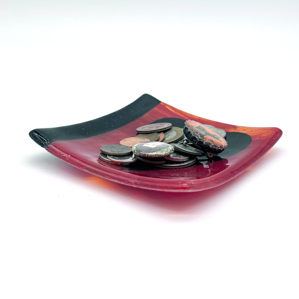 Black Heart 4.5" Handmade Fused Glass Catch-all Dish