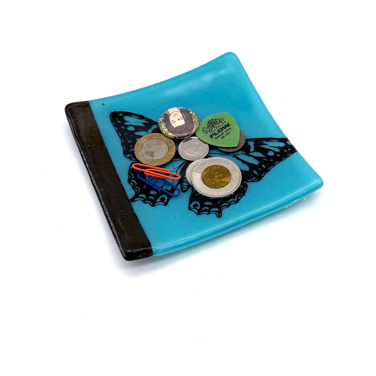 Butterfly Handmade 4.5" Handmade Fused Glass Catch-all Dish