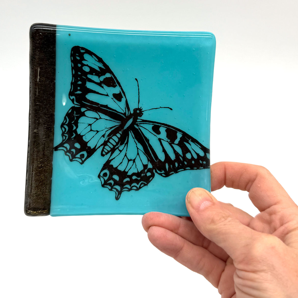 Butterfly Handmade 4.5" Handmade Fused Glass Catch-all Dish
