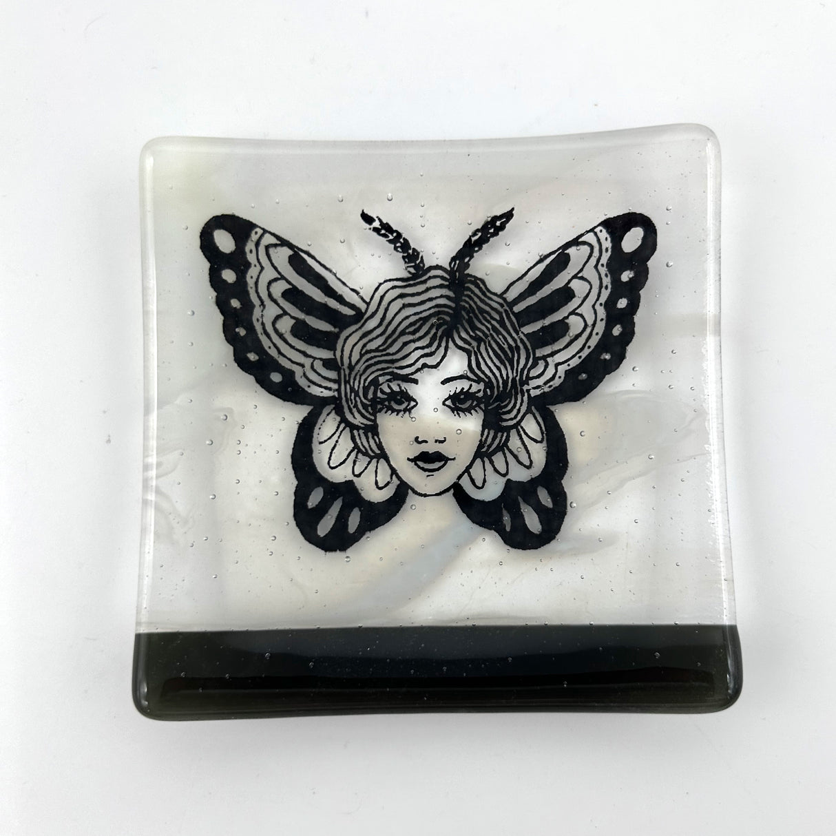 Butterfly Tattoo Handmade 4.5" Handmade Fused Glass Catch-all Dish