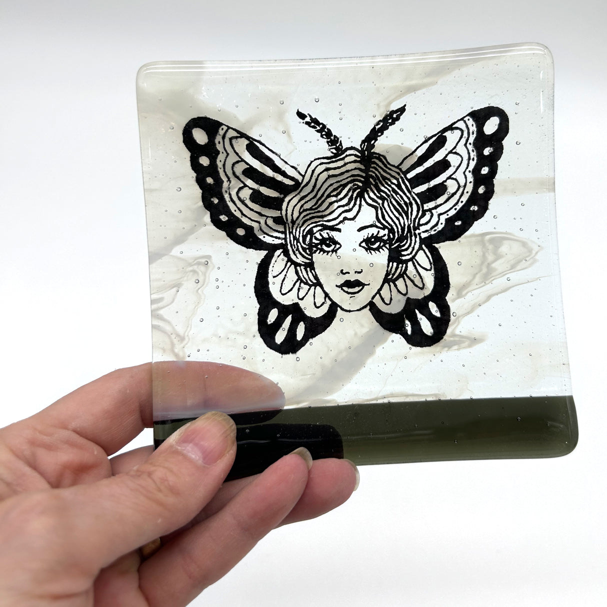 Butterfly Tattoo 4.5" Handmade Fused Glass Catch-all Dish