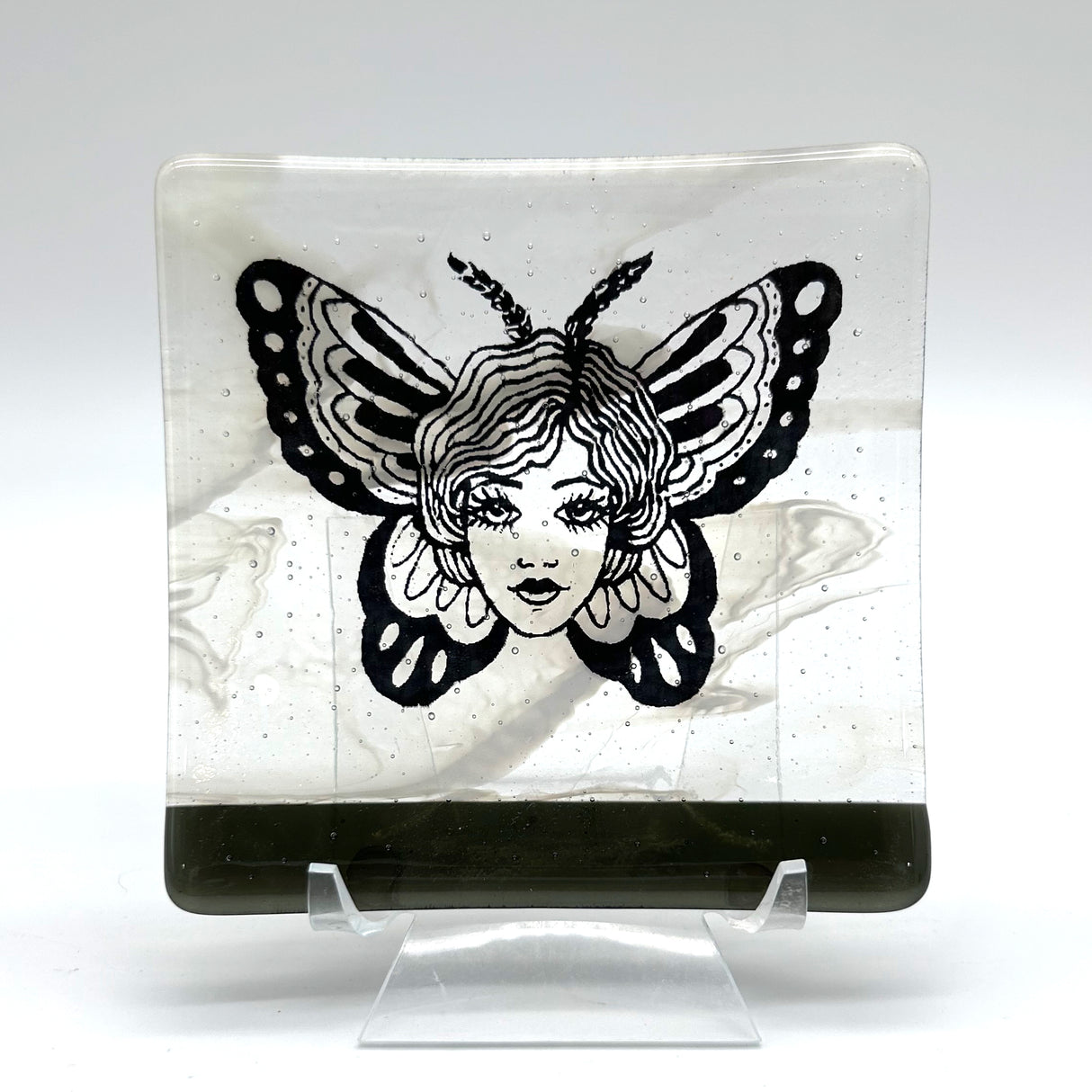 Butterfly Tattoo Handmade 4.5" Handmade Fused Glass Catch-all Dish