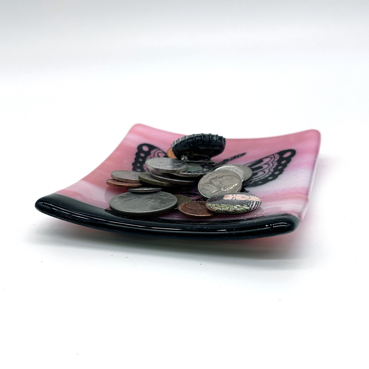 Butterfly Tattoo 4.5" Handmade Fused Glass Catch-all Dish (discontinued color)