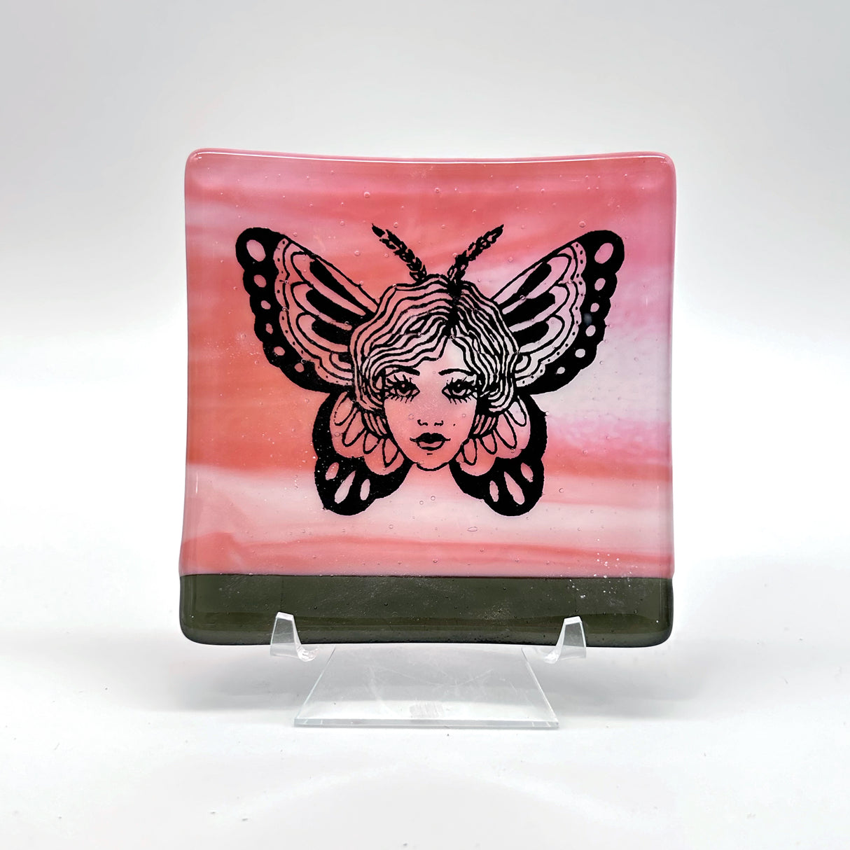 Butterfly Tattoo 4.5" Handmade Fused Glass Catch-all Dish (discontinued color)