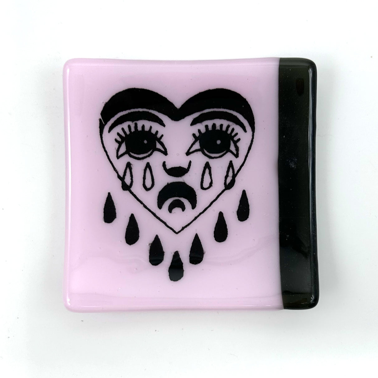 Crying Heart Tattoo 4.5" Handmade Fused Glass Catch-all Dish (discontinued color)