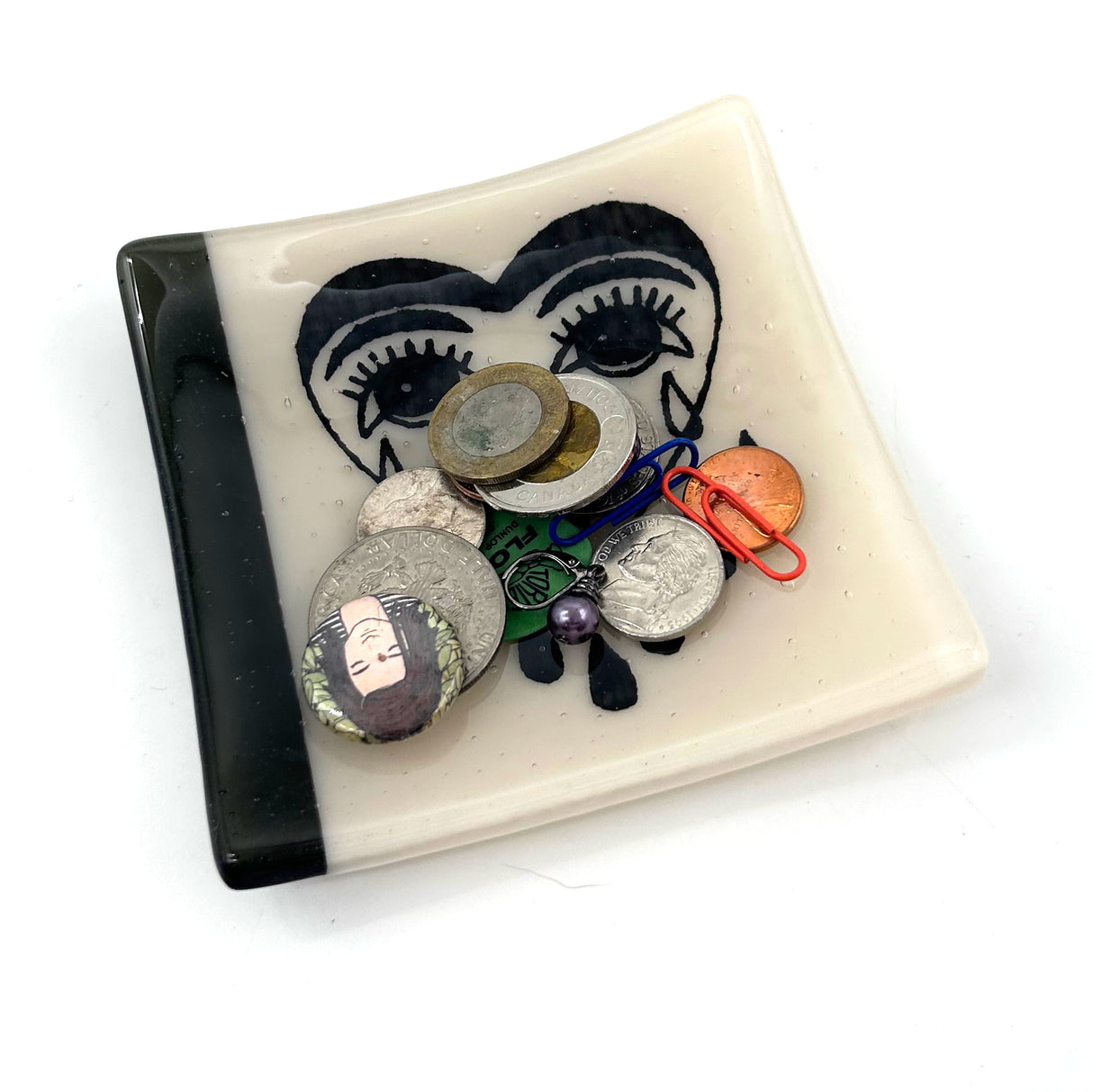 Crying Heart Tattoo 4.5" Handmade Fused Glass Catch-all Dish