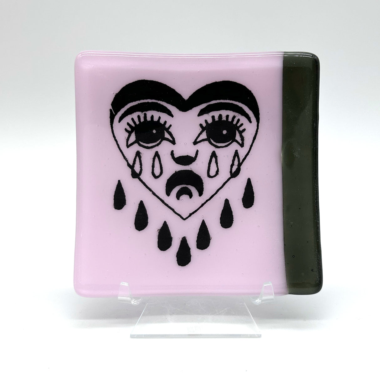Crying Heart Tattoo 4.5" Handmade Fused Glass Catch-all Dish (discontinued color)