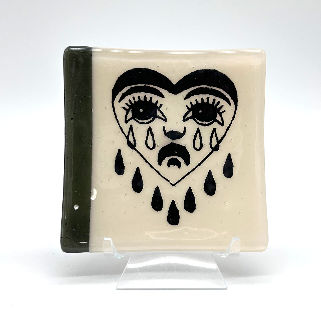 Crying Heart Tattoo 4.5" Handmade Fused Glass Catch-all Dish