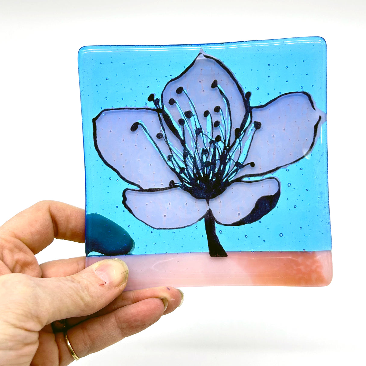 Cherry Blossom 4.5" Handmade Fused Glass Catch-all Dish