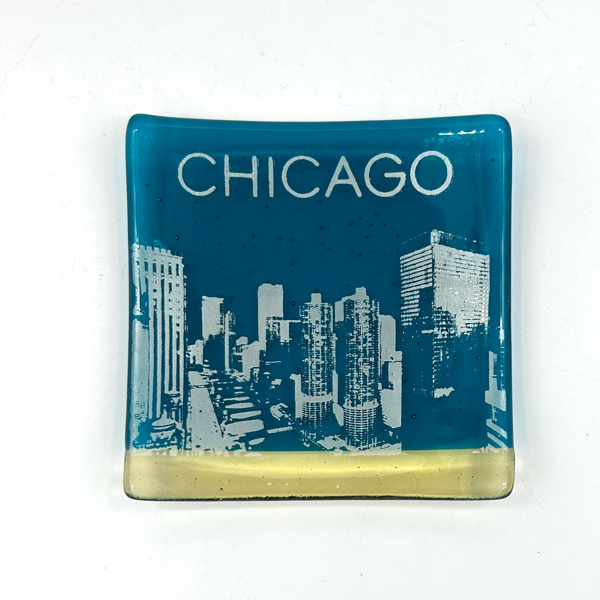 Chicago River Skyline 4.5" Fused Glass Catch-all Dish