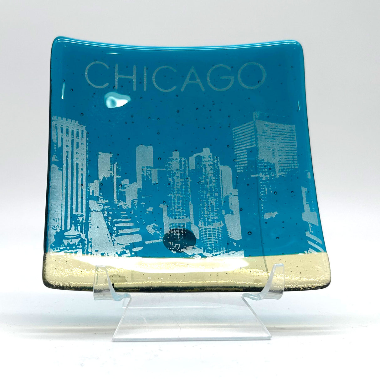 Chicago River Skyline 4.5" Fused Glass Catch-all Dish