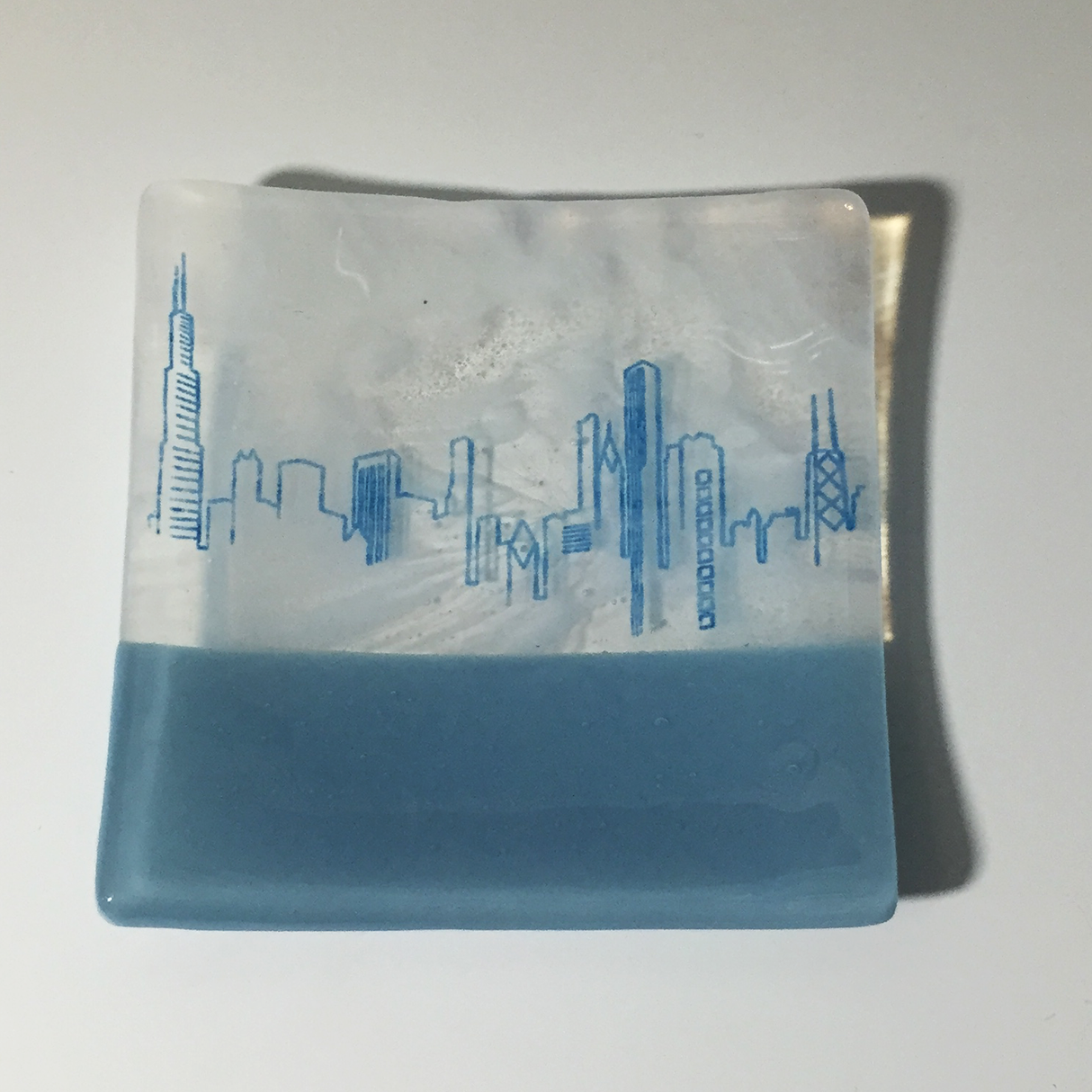 Chicago Skyline 4.5" Handmade Fused Glass Catch-all Dish