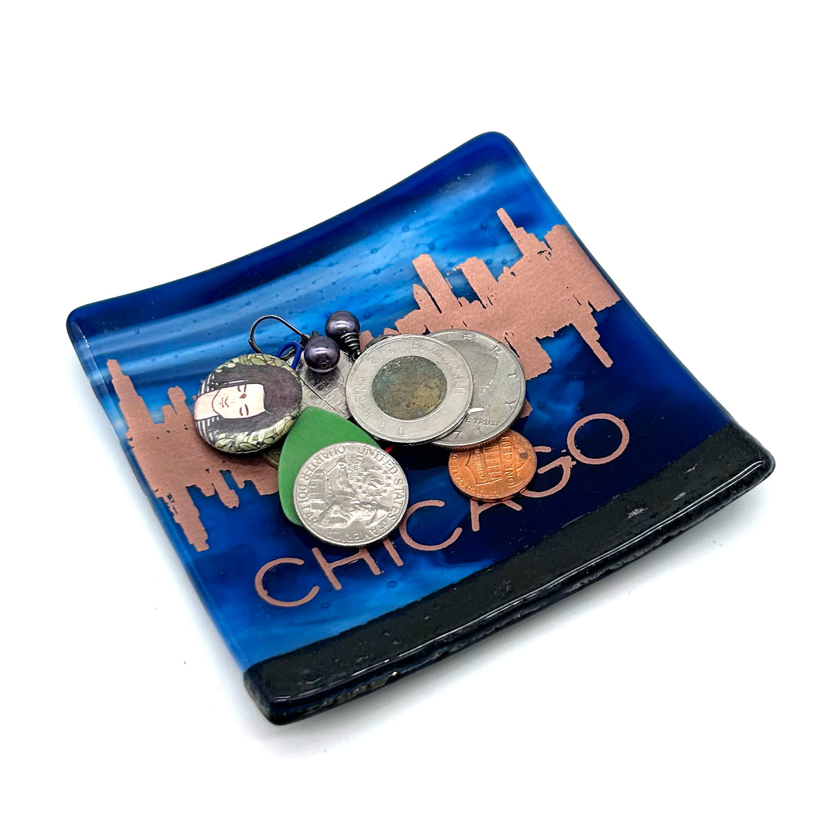 Chicago Sunset Skyline 4.5" Fused Glass Catch-all Dish