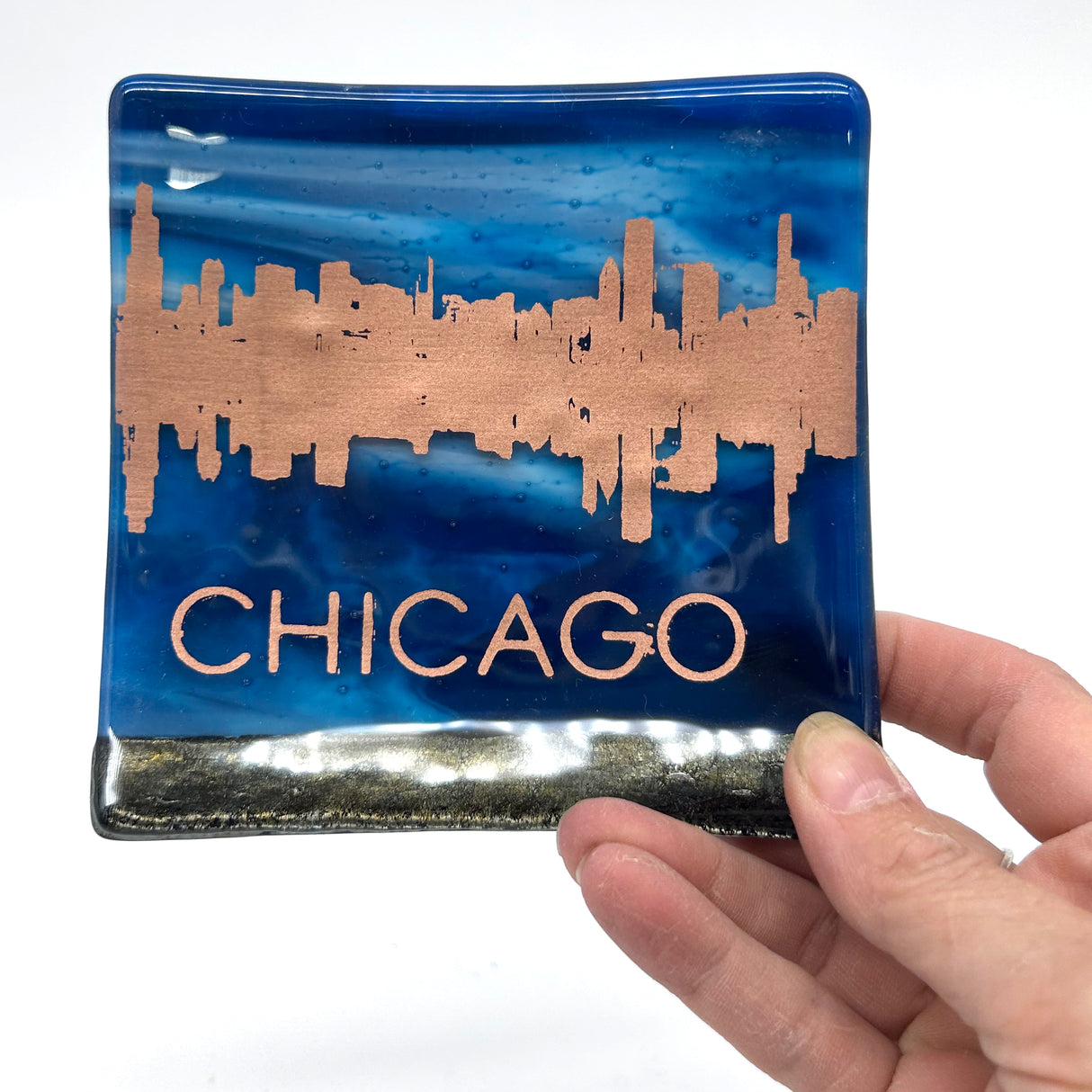 Chicago Sunset Skyline 4.5" Fused Glass Catch-all Dish
