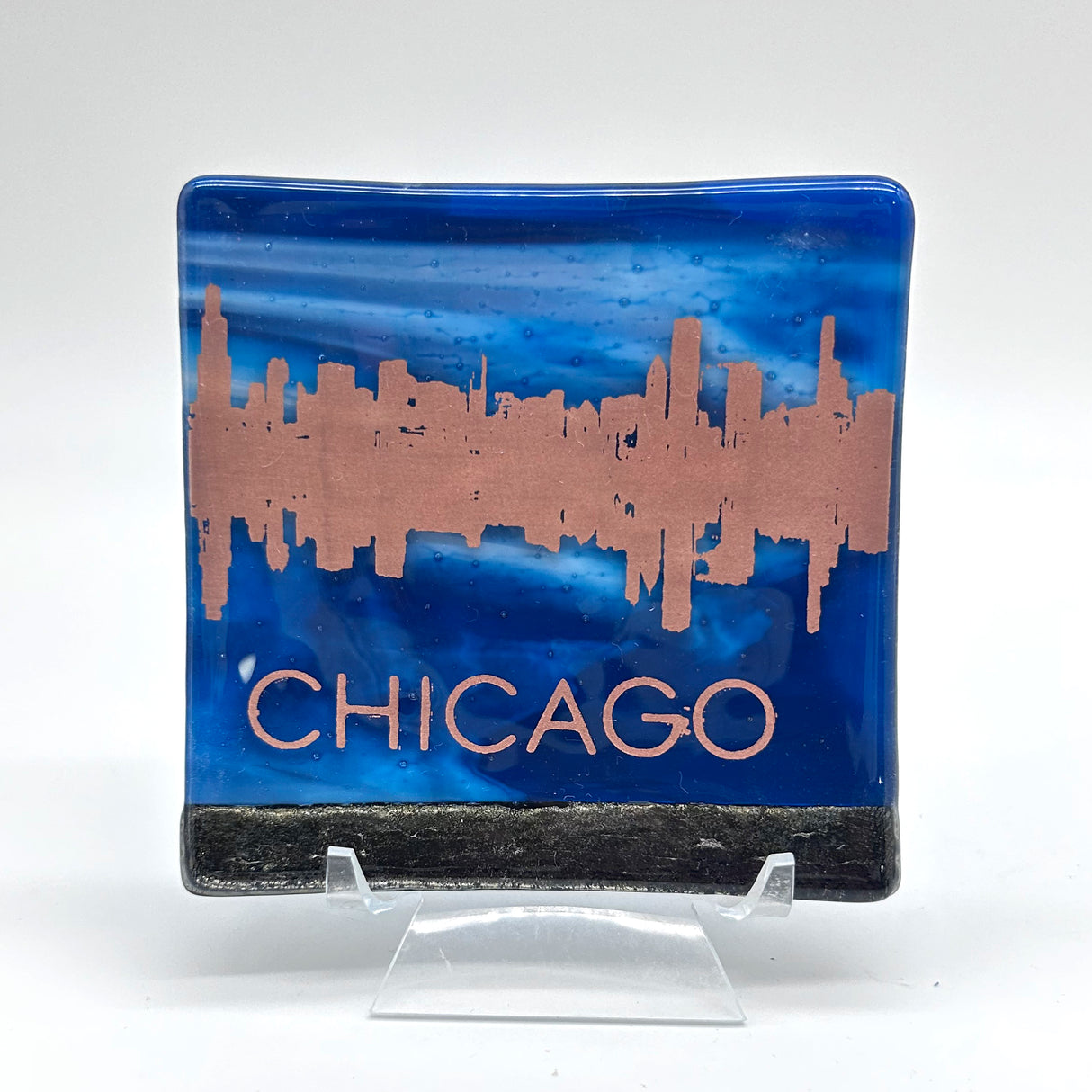 Chicago Sunset Skyline 4.5" Fused Glass Catch-all Dish