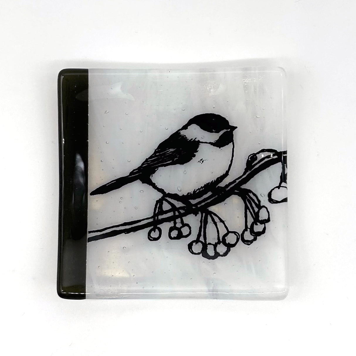 Birds | Chickadee 4.5" Handmade Fused Glass Catch-all Dish