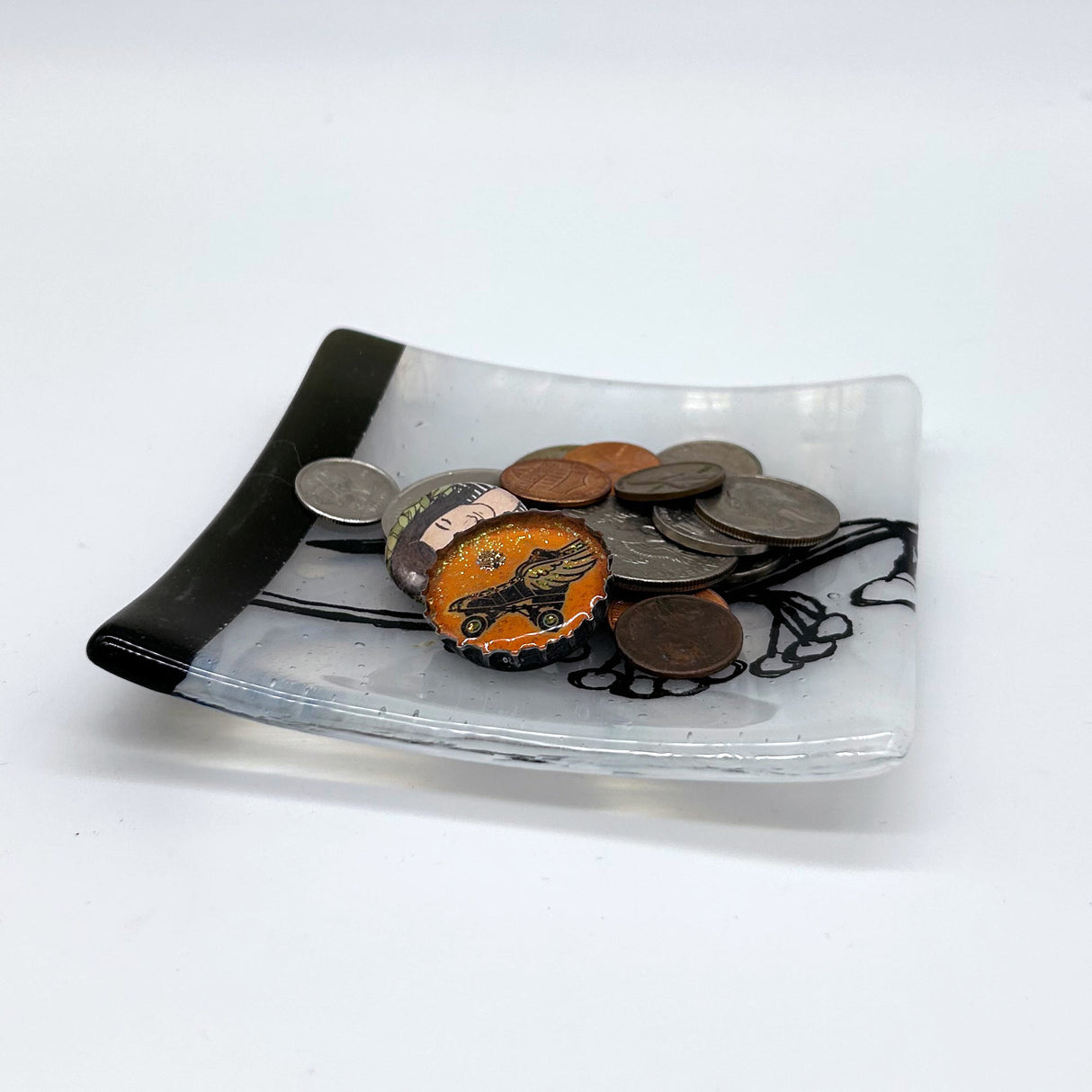 Birds | Chickadee 4.5" Handmade Fused Glass Catch-all Dish