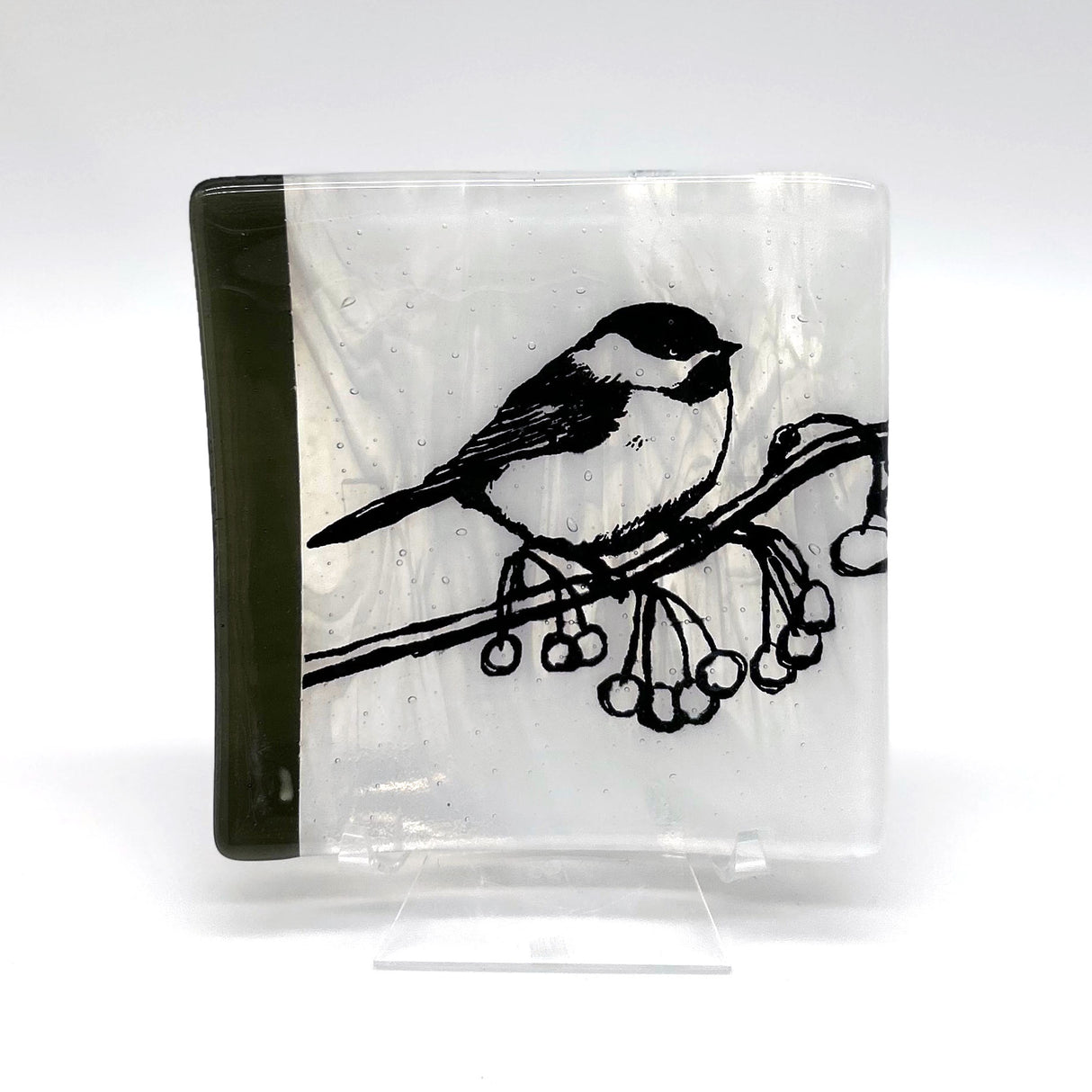Birds | Chickadee 4.5" Handmade Fused Glass Catch-all Dish