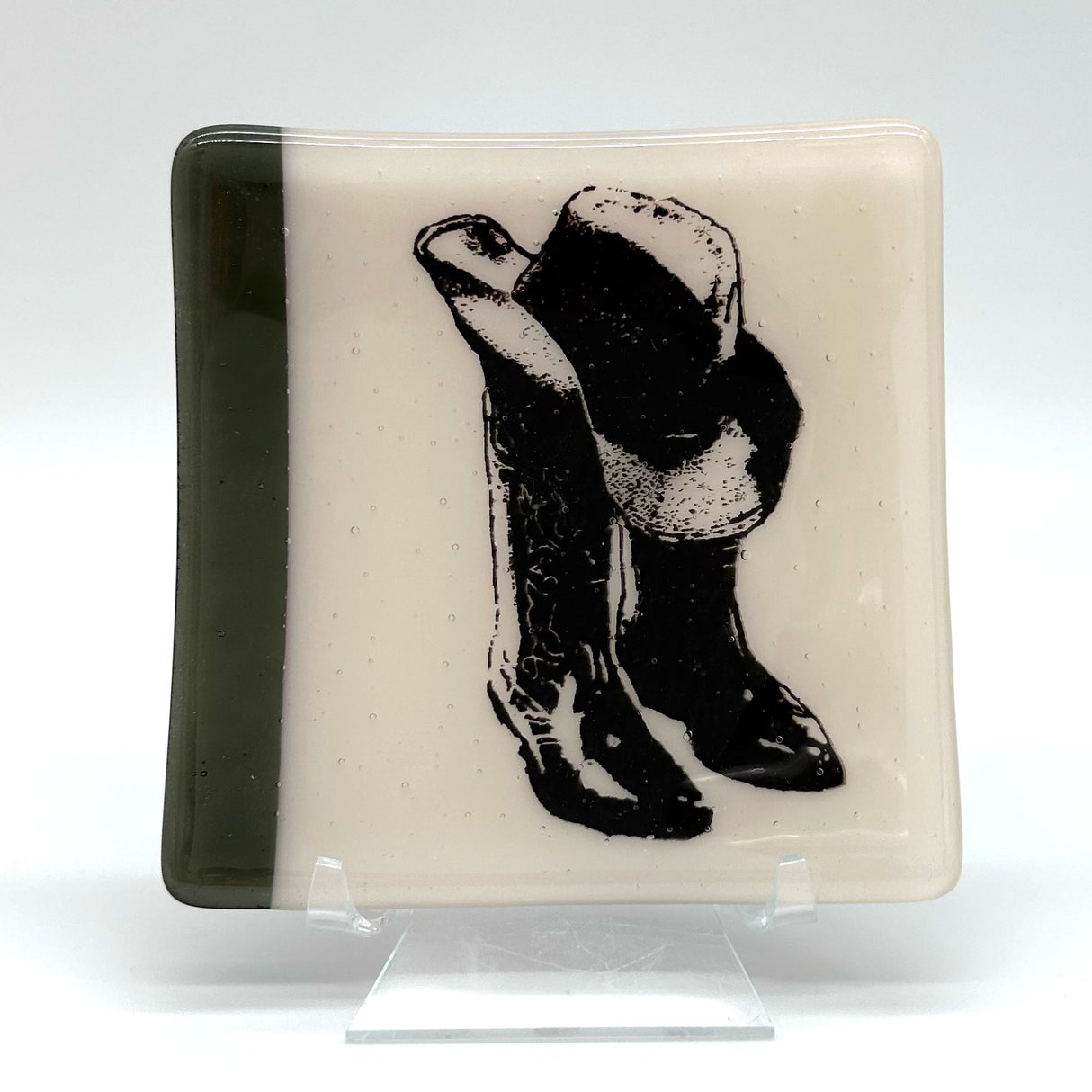 Cowboy Hat & Boots 4.5" Handmade Fused Glass Catch-all Dish