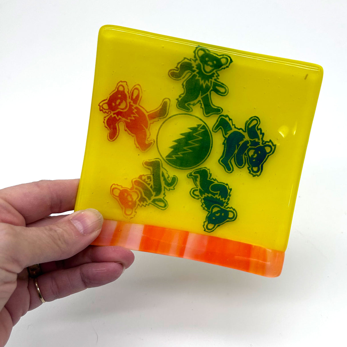 Deadhead Dancing Bears 4.5" Handmade Fused Glass Catch-all Dish