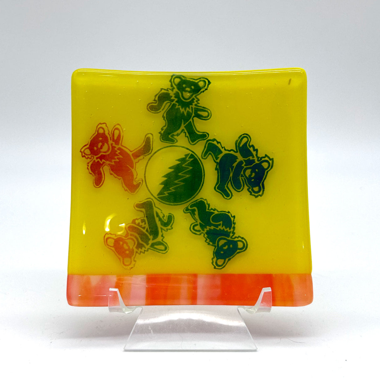 Deadhead Dancing Bears 4.5" Handmade Fused Glass Catch-all Dish