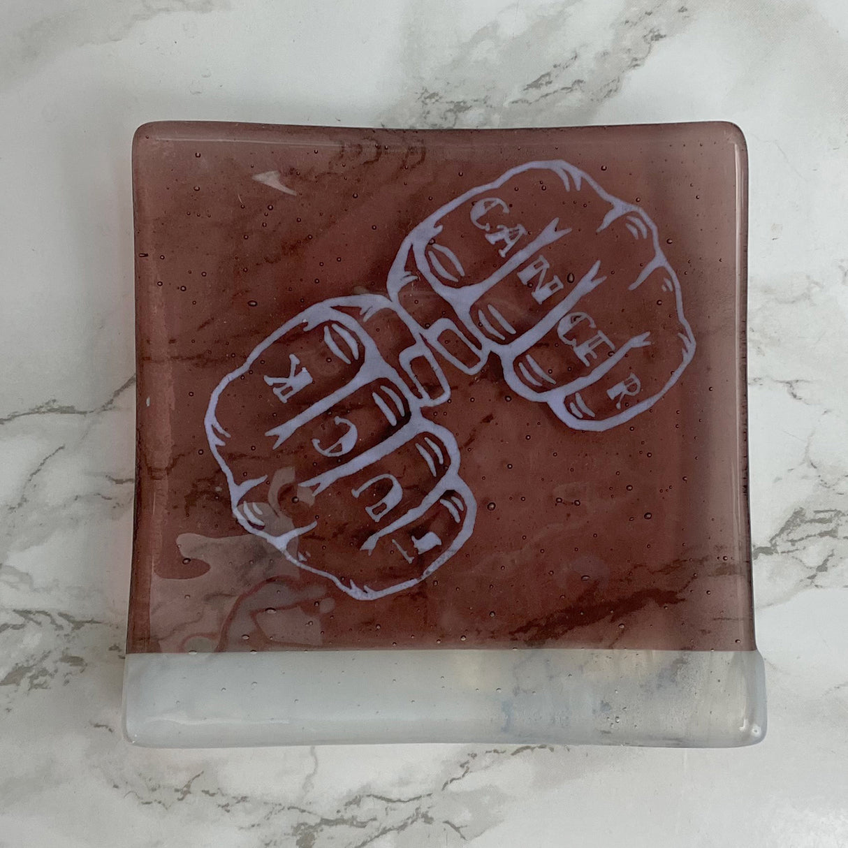 Fuck Cancer 4.5" Handmade Fused Glass Catch-all Dish