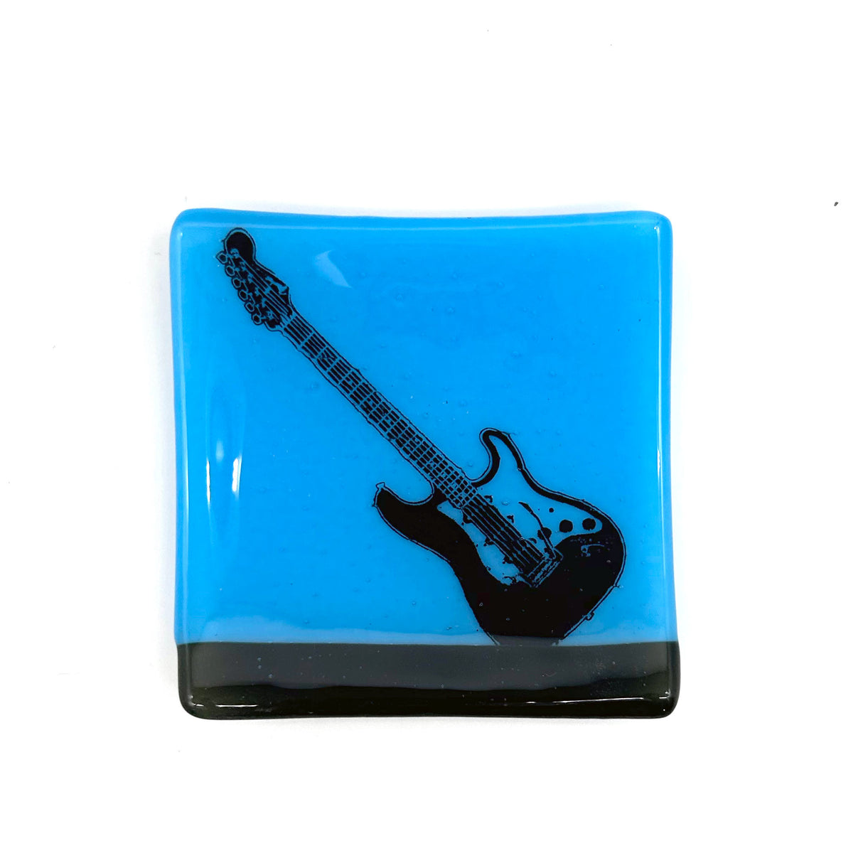 Electric Guitar -Strat Rock & Roll 4.5" Handmade Fused Glass Catch-all Dish