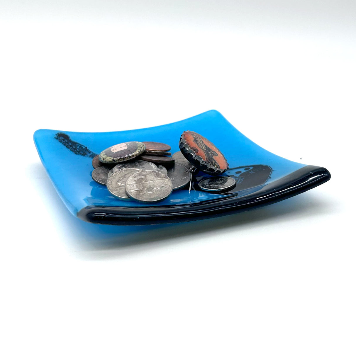 Electric Guitar -Strat Rock & Roll 4.5" Handmade Fused Glass Catch-all Dish