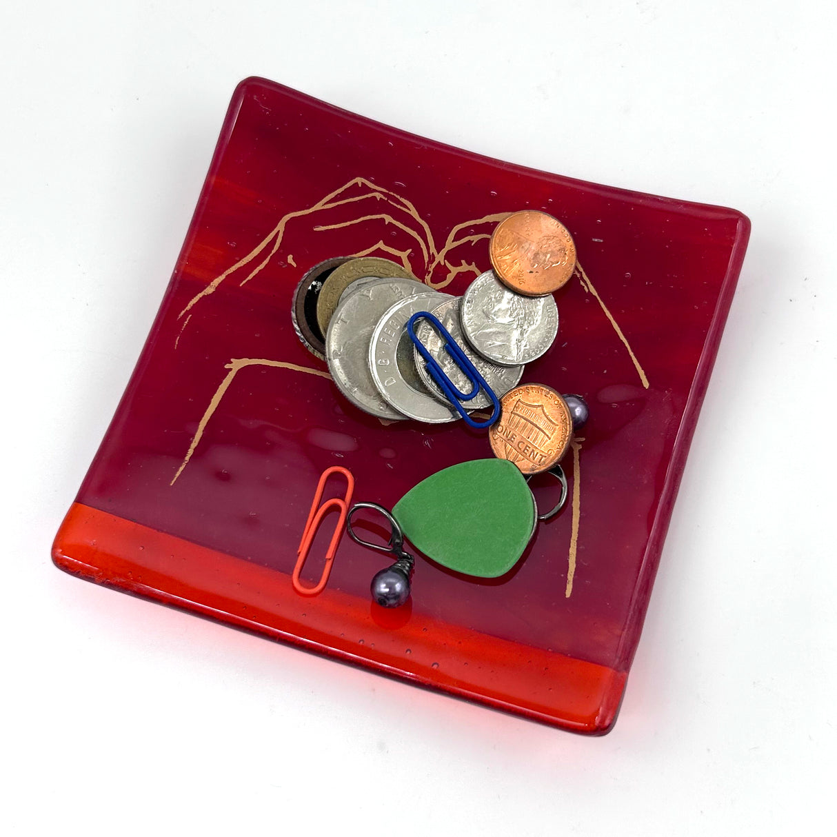 Heart Hands 4.5" Handmade Fused Glass Catch-all Dish