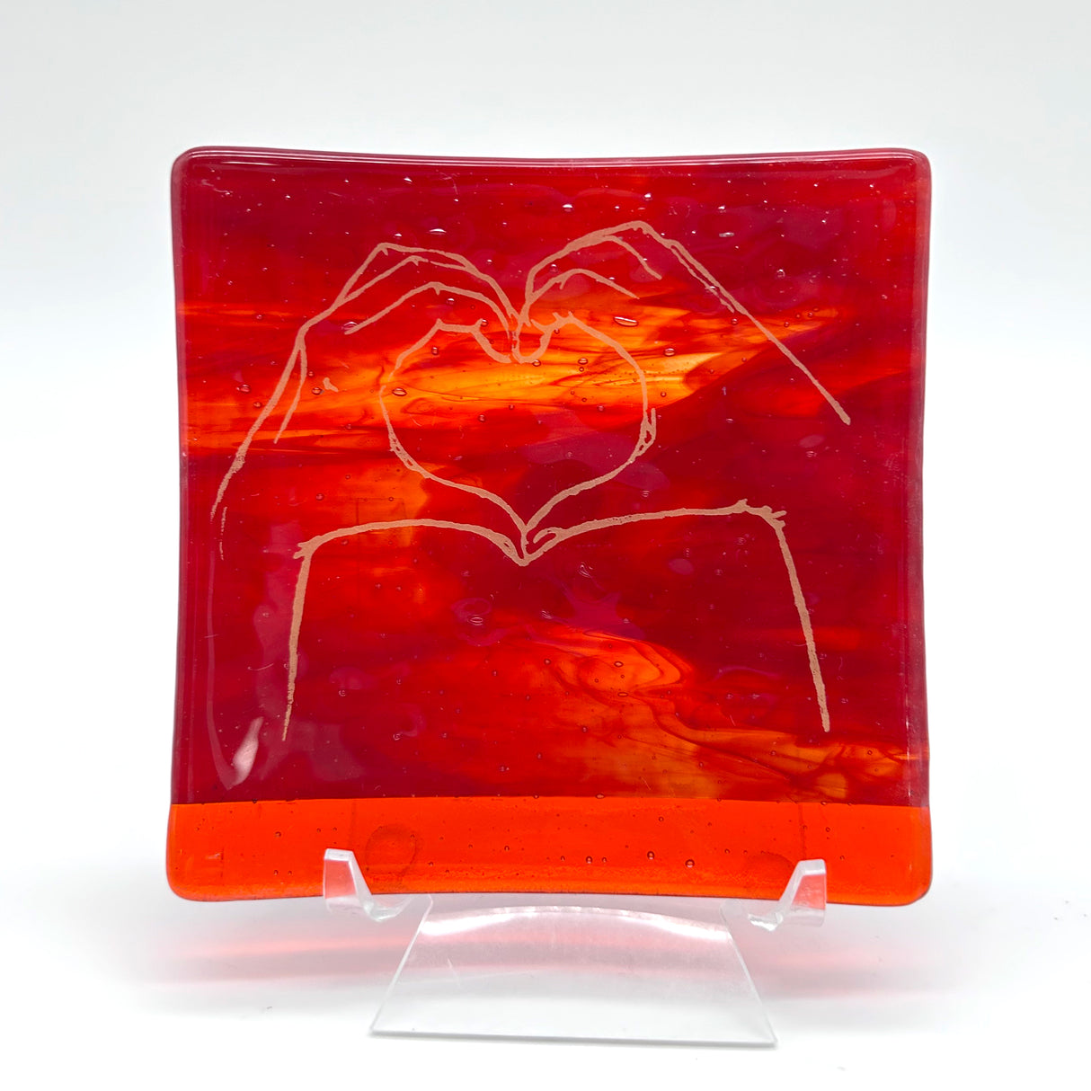 Heart Hands 4.5" Handmade Fused Glass Catch-all Dish