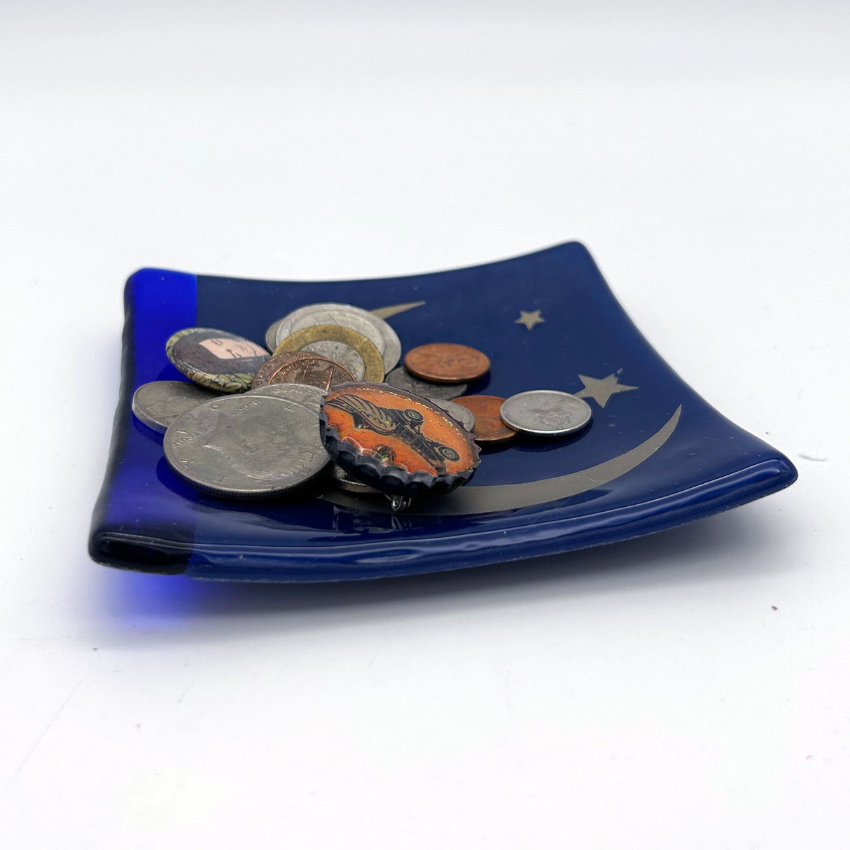 Celestial Half Moon 4.5" Handmade Fused Glass Catch-all Dish